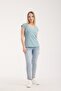 Women's Corded Fabric Ribbed Knit V-Neck Short Sleeve Comfortable Fit Stylish Basic Daily T-Shirt 6004 - 7