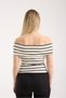 Women's Off-Shoulder Bardot Neckline Striped Stretchy Cotton Short Sleeve Stylish Casual Fit T-Shirt Blouse 6017 - 4