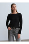10836 Wool Blend Glitter Boat Neck Sweater-Black - 4