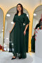 Women's Green Chiffon Short Sleeve Plus Size Dress - 2