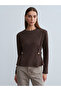 32429 Button Detailed Corded Fabric Top-Kahve M. - 2