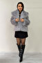 Women's Collared New Season Soft Plush Fur Black, Cream, Gray - 6
