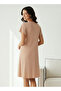 Night Dress with Short Sleeves and Ribbed Design - 3