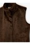 Snap Button Detailed Sleeveless Oversized Mock Neck Faux Fur Vest - 5