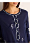 Night Gown Long Sleeves Floral Embroidery Cotton - 4