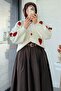 Strawberry Patterned Short Oversized Knitwear Cardigan – Ecru - 3