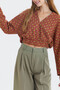 Elastic Waist Long Sleeve Crop Blouse Brown - 5