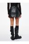Slit Low Waist Slim Fit Mini Faux Leather Skirt with Metal Accessories - 4