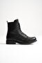Women's Genuine Leather Lace-Up and Zipper Boots - Black - 4