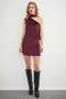 Draped Velvet Mini Dress with One Shoulder Tie Detail