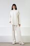 Ecru Long Sleeve Turtleneck Cashmere Women's Knit Sweater with String Detail on the Sides - 6