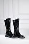 Women's Crocodile Boots Shiny Side Zipper Gold Detail - 2