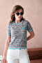 Women's Crew Neck Short Sleeve Stone Embroidered Knitwear Sweater 12040 - 4