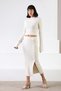 Ecru Long Sleeve Crew Neck Buttoned Sleeves Cashmere Women's Knitwear Sweater - 6