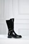 Women's Crocodile Boots Shiny Side Zipper Gold Detail - 5