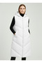 Women's Ecru Hooded Side Zipper Long Puffer Vest - 3