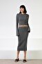 Anthracite Long Sleeve Crew Neck Buttoned Sleeves Cashmere Women's Knitwear Sweater - 6