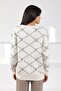 Ecru/Mink Long Sleeve Crew Neck Cashmere Embossed Patterned Women's Knitwear Sweater - 5