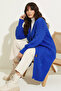 Knitted Patterned Long Knitwear Cardigan R4201 Cobalt Blue - 2