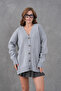 Women's V-Neck Button Closure Oversized Long Knitwear Cardigan 8596 - 4