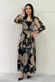 Women's V-Neck Belted Tie-Dye Pattern Tulle Midi Length Plus Size Dress Beige, Red, Blue