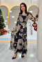 Women's V-Neck Belted Tie-Dye Pattern Tulle Midi Length Plus Size Dress Beige, Red, Blue - 5
