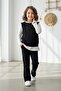 My Little One's Knitted Sweater with Ribbed Pattern, Girl's Set with Stone Leggings, 3-Piece Set - Black