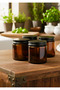 4 amber empty glass decorative cream candle spice jars with black metal lid 4x100cc (not painted)