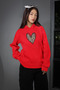 Heart Printed Cotton Long Sleeve Fleece-Lined 3 Yarn Hooded Women's Ka Hooded Weatshirt