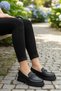 35830 Black Leather Buckle Detailed Comfortable Loafer Women's Shoes - 3