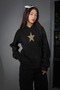 Leopard Star Printed Cotton Long Sleeve Fleece-Lined 3 Yarn Women's Ka Hooded Weatshirt