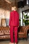 Women's Pajama Set Heart Patterned Buttoned Long Sleeve Burgundy Color Pocket Detailed Suede - 6