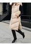 Women's Beige Long Puffer Vest Hooded Side Zipper Detail Winter - 4