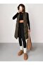 Women's Khaki Long Puffer Vest Hooded Side Zipper Detail Winter - 3