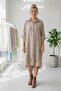 Beige Shirt Collar Buttoned Long Sleeve Buttoned Casual Muslin Woven Shirt Dress 105 75 - 2