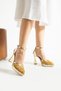 Pearly Gold Women's Platform 11cm Heels Pearls Ankle Strap Evening Dress Bridal Wedding Shoes - 5