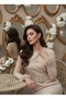 Women's Evening Gown with Transparent Sleeves, Ostrich Feathers, Stone Embellishments and Belt, Made of Imported Scuba Crepe Fabric, for Engagement and Wedding. - 3