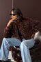 Faux Fur Bomber Jacket - Pearl Detailed - Brown