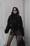 Black Arica Mock Neck Short Cashmere Coat - 2