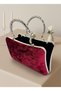 Burgundy Silver Metal Handle Detailed Luxury Wavy Velvet Women's Evening Dress Bag Wedding Engagement Graduation - 5