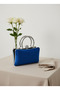 Cobalt Silver Metal Handle Detailed Luxury Wavy Velvet Women's Evening Dress Bag Wedding Engagement Graduation - 4