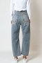 Women's Green Tinted Blue 5-Pocket Wide Leg Jeans with Stitching Detail - 2
