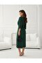 Women's Long Sleeve Double-Breasted Collared Side Ruched Midi Imported Crepe Dress - 3