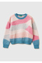 Girl's Petrol Blue-Pink Mix Multi-Colored Patterned Sweater