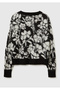Women's Black Wool Blend Patterned Rib Detailed Crew Neck Sweater - 4