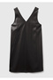 Women's black eco leather dress with v-neck front and back - 4