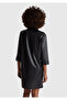 Women's black Leather-Look button-front long sleeve dress - 3