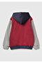Boy's burgundy-grey ribbed sweatshirt with logo front and Printed pockets Hooded - 2