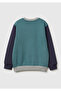 Boy's Dark Green-Grey Front Logo Printed Ribbed Fleece-Lined Sweatshirt - 2