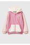 Girl's Cream-Pink Color Block Sequin Embroidered Zippered Hooded Fleece-Lined Sweatshirt